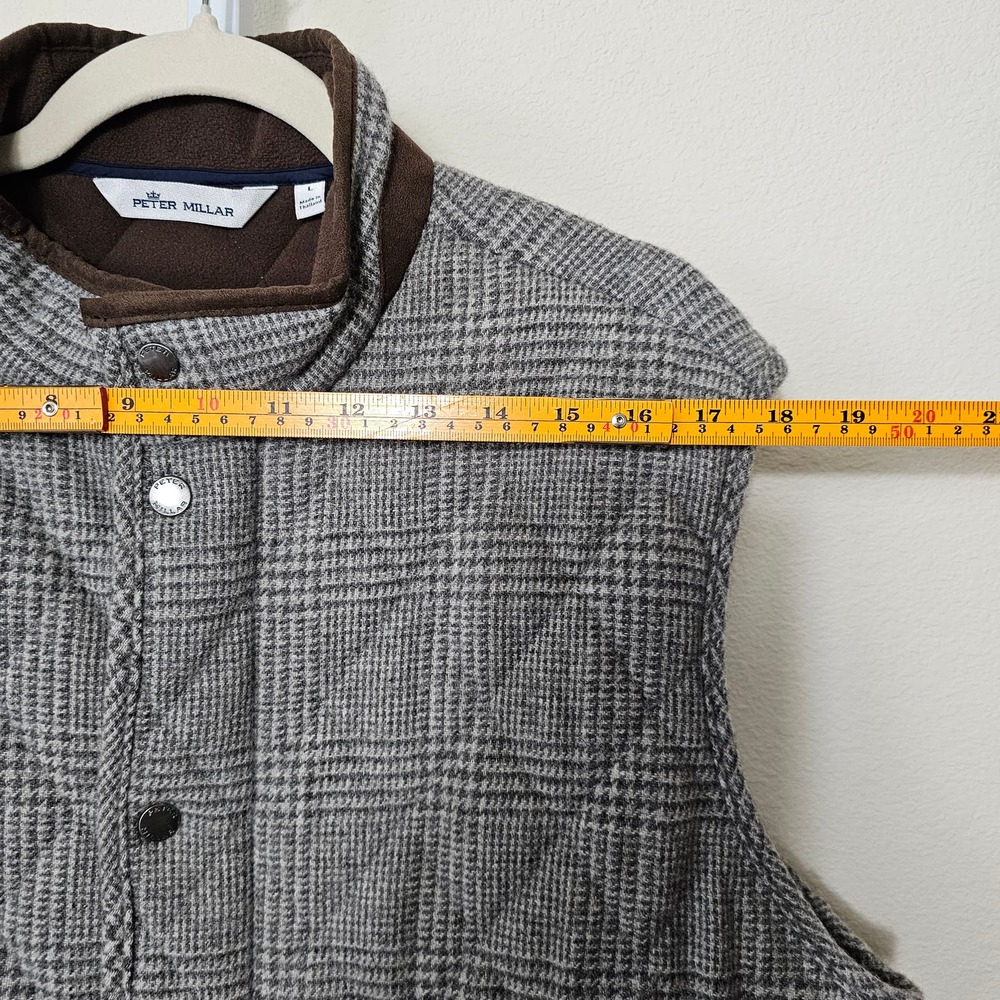 PETER MILLAR Men's Wool Quilted Lined Zipper & Button Gray Plaid Vest Sz L - Picture 13 of 15